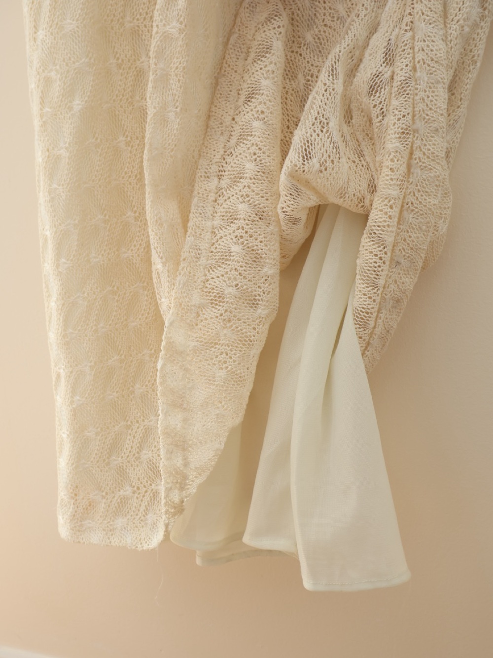 NWT Vintage 90s Crochet Knit Long Sleeves Maxi Dress Cream Sz 16 Boho Lagenlook - Picture 5 of 9